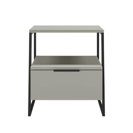 Chevet 2 niveaux avec 1 tiroir, mélaminé vert sauge et métal - VELIANOR