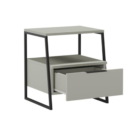 Chevet 2 niveaux avec 1 tiroir, mélaminé vert sauge et métal - VELIANOR