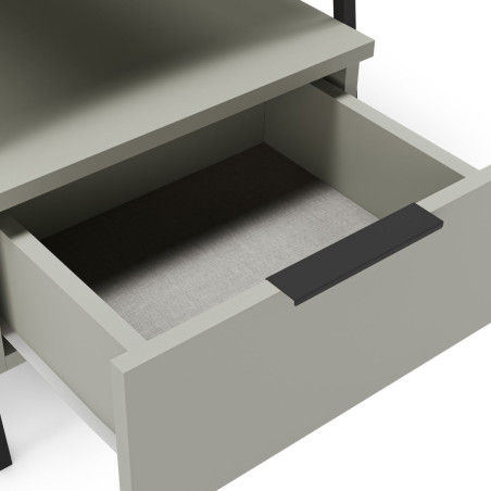 Chevet 2 niveaux avec 1 tiroir, mélaminé vert sauge et métal - VELIANOR