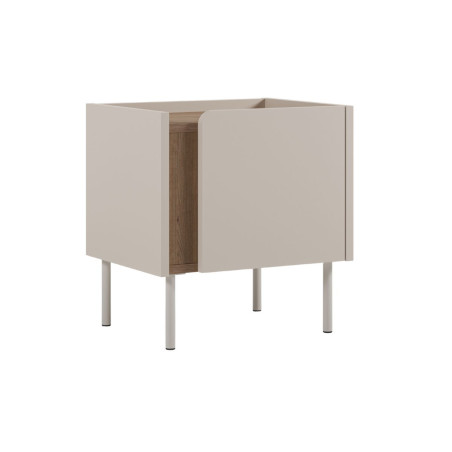Chevet 1 porte beige imitation bois avec découpe graphique - LIWENNOR