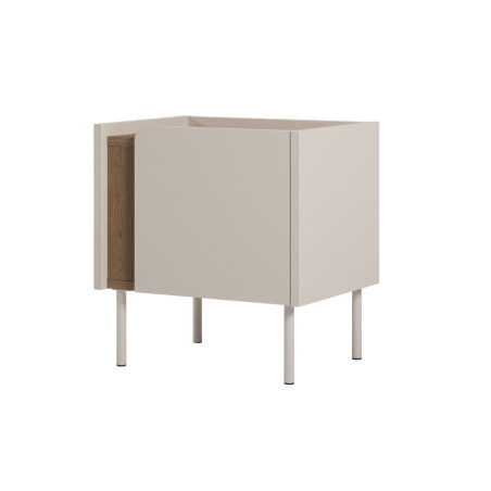 Chevet 1 porte beige imitation bois avec découpe graphique - LIWENNOR