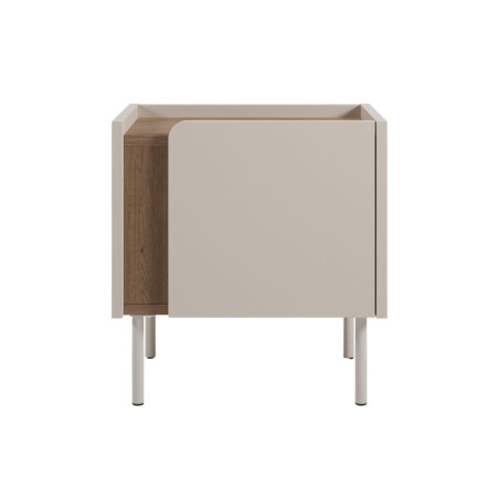 Chevet 1 porte beige imitation bois avec découpe graphique - LIWENNOR