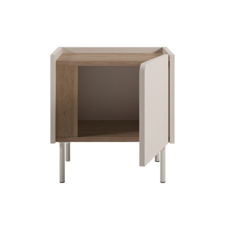 Chevet 1 porte beige imitation bois avec découpe graphique - LIWENNOR