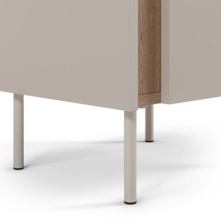 Chevet 1 porte beige imitation bois avec découpe graphique - LIWENNOR