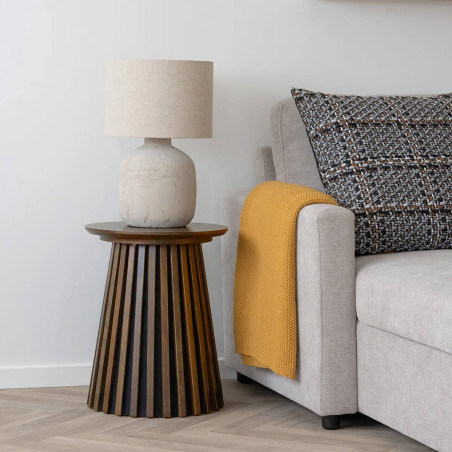 Table d'appoint ronde pied central relief MDF placage chêne fumé - DUBLIA