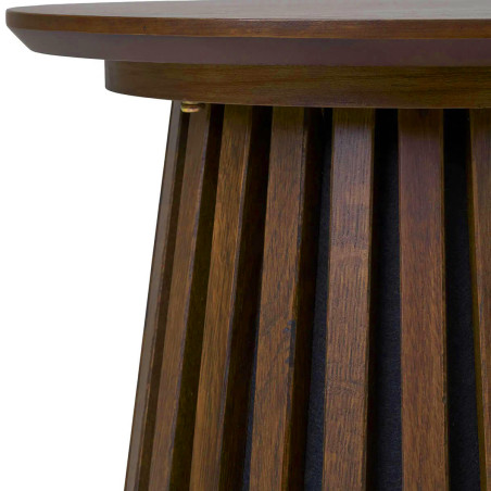 Table d'appoint ronde pied central relief MDF placage chêne fumé - DUBLIA