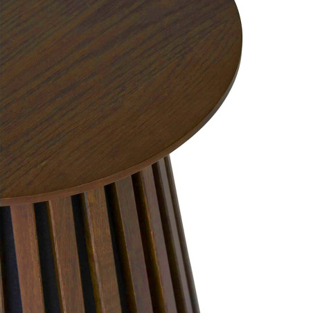 Table d'appoint ronde pied central relief MDF placage chêne fumé - DUBLIA