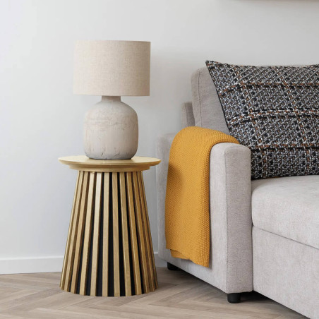 Table d'appoint ronde pied central relief MDF placage chêne clair - DUBLIA