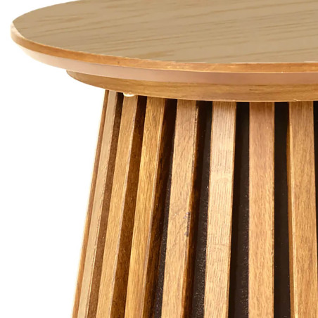 Table d'appoint ronde pied central relief MDF placage chêne clair - DUBLIA