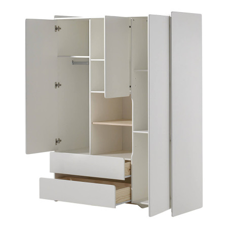 Armoire 3 Portes 2 Tiroirs Blanche et Bois - BODEN