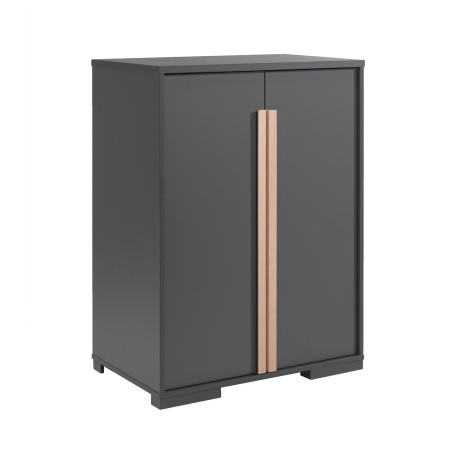 Armoire basse 2 portes anthracite et bois - NASHAR
