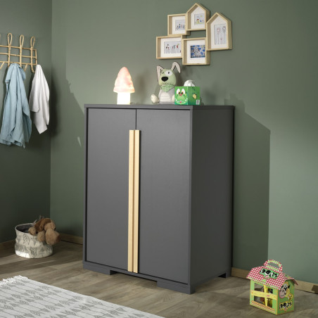 Armoire basse 2 portes anthracite et bois - NASHAR