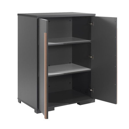 Armoire basse 2 portes anthracite et bois - NASHAR