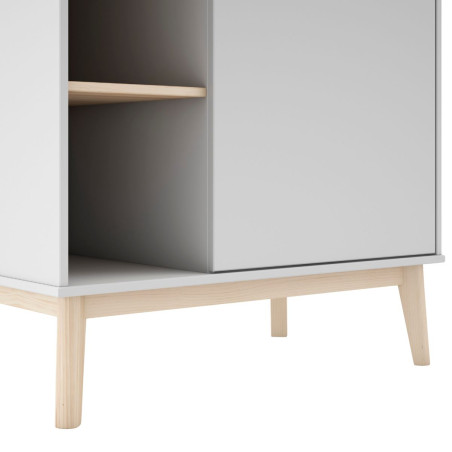 Penderie 1 porte et 5 niches en pin massif et MDF laqué blanc et naturel - KAINEN