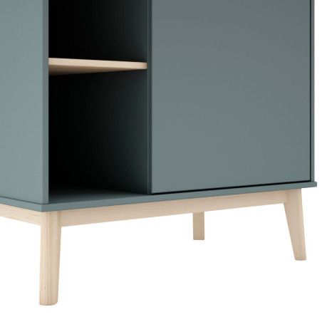 Penderie 1 porte 5 niches pin massif et MDF laqué vert kaki et naturel - KAINEN