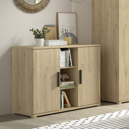 Commode 2 Portes en Mélaminé aspect chêne clair - MARIRA