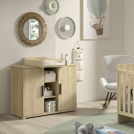 Commode 2 Portes en Mélaminé aspect chêne clair - MARIRA