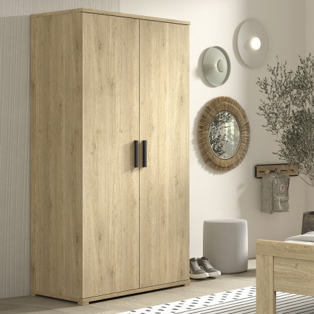 Armoire 2 Portes en Mélaminé aspect chêne clair - MARIRA