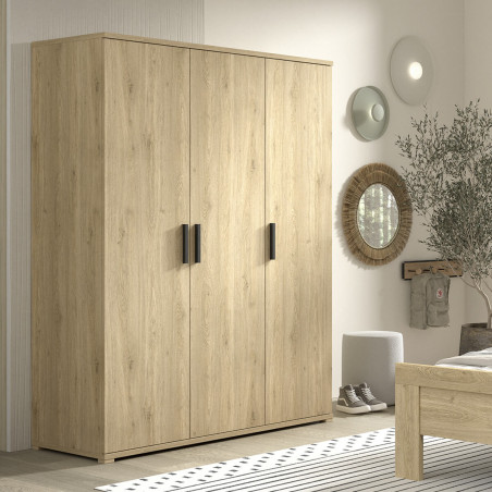 Armoire 3 Portes en Mélaminé aspect chêne clair - MARIRA