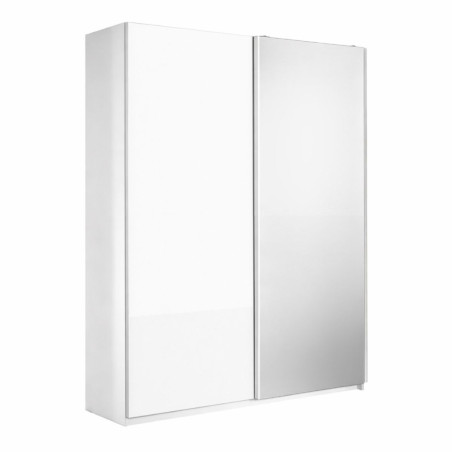 Armoire 2 portes coulissantes 180x210 cm blanc laqué et miroir - SWARM
