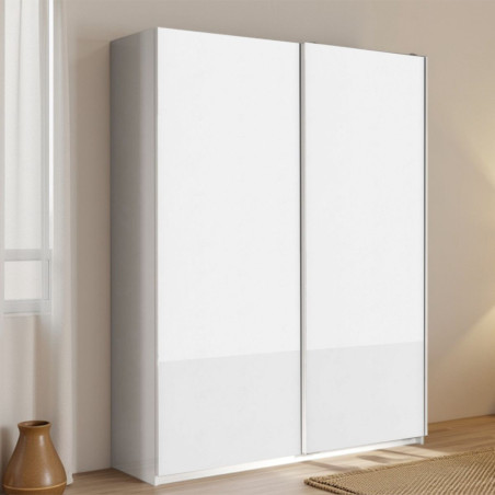 Armoire 2 portes coulissantes 180x210 cm blanc laqué brillant - SWARM