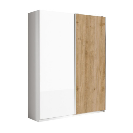 Armoire 2 portes coulissantes 180x210 cm blanc laqué et bois - SWARM