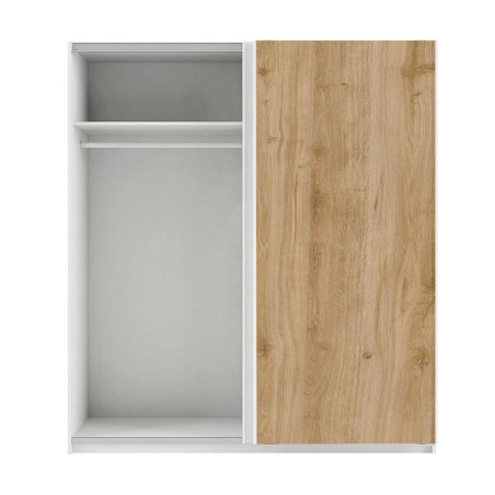 Armoire 2 portes coulissantes 180x210 cm blanc laqué et bois - SWARM