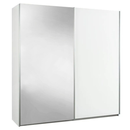 Armoire 2 portes coulissantes blanc laqué avec 1 porte miroir - MARIANOR