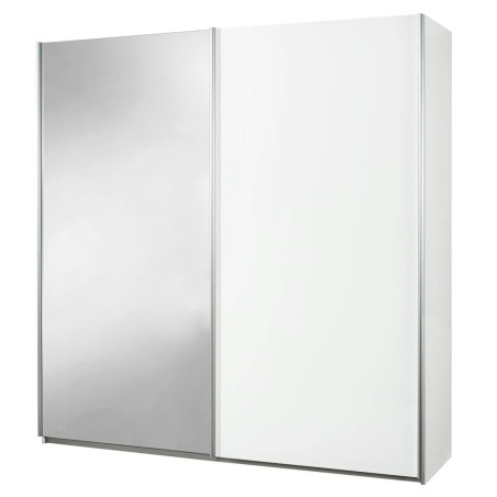 Armoire 2 portes coulissantes blanc laqué avec 1 porte miroir - MARIANOR
