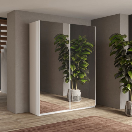 Armoire 2 portes coulissantes 180x210 cm blanc laquée portes miroir - SWARM