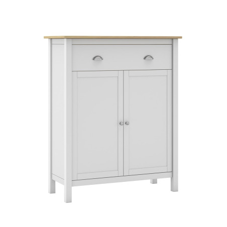 Meuble d'Appoint 2 Portes 1 Tiroir en Pin Massif Blanc - BASEN
