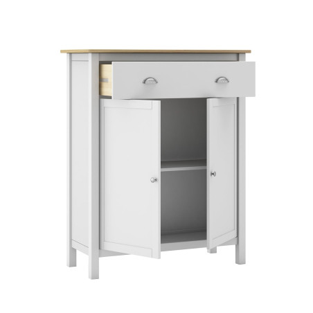 Meuble d'Appoint 2 Portes 1 Tiroir en Pin Massif Blanc - BASEN
