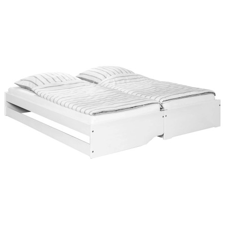 Lit gigogne 3 couchages 90x200 cm bois massif vernis blanc - BAVIO