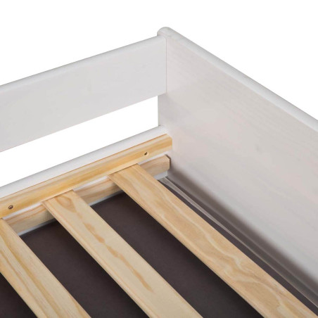 Lit gigogne 3 couchages 90x200 cm bois massif vernis blanc - BAVIO