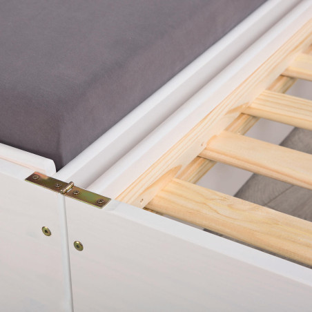 Lit gigogne 3 couchages 90x200 cm bois massif vernis blanc - BAVIO