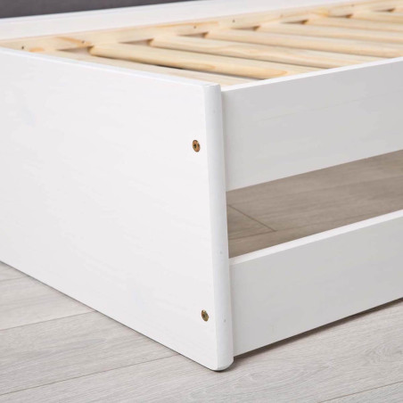 Lit gigogne 3 couchages 90x200 cm bois massif vernis blanc - BAVIO