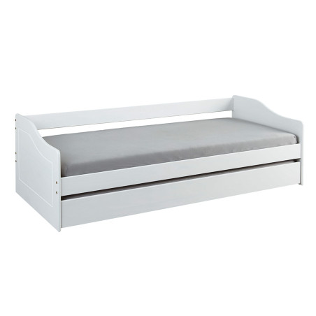 Lit gigogne 90x190 cm pin massif vernis blanc - CANTEN