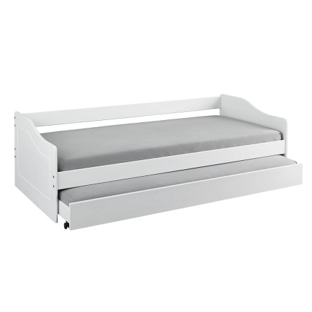 Lit gigogne 90x190 cm pin massif vernis blanc - CANTEN