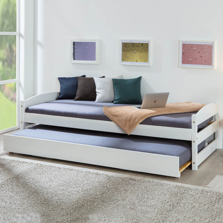 Lit gigogne 90x200 cm vernis blanc - BRODER