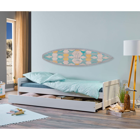 Lit gigogne 90x200 en bois massif vernis blanc - SALLA