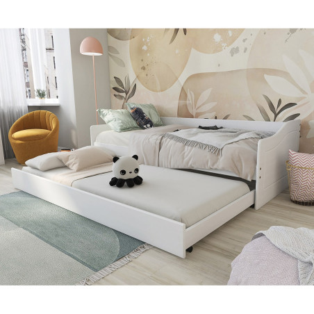 Lit gigogne 90x200 cm en pin massif vernis blanc - CANTEN