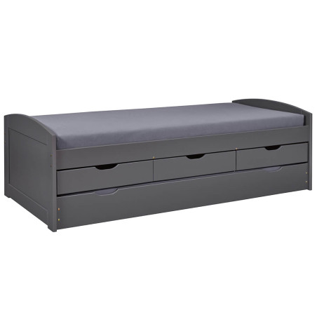 Lit gigogne 90x200 cm avec 3 tiroirs vernis gris - STRIO