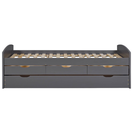 Lit gigogne 90x200 cm avec 3 tiroirs vernis gris - STRIO