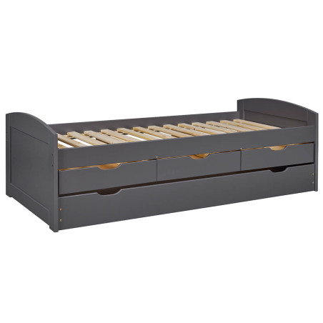 Lit gigogne 90x200 cm avec 3 tiroirs vernis gris - STRIO