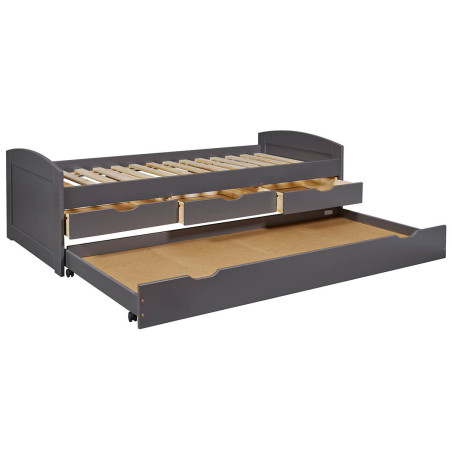 Lit gigogne 90x200 cm avec 3 tiroirs vernis gris - STRIO