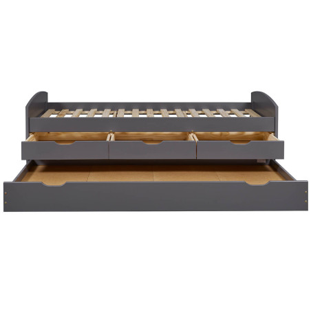 Lit gigogne 90x200 cm avec 3 tiroirs vernis gris - STRIO