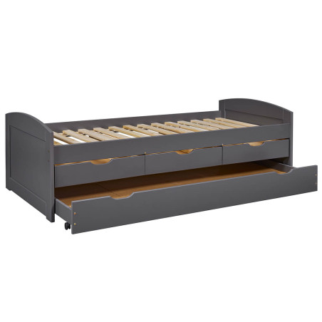 Lit gigogne 90x200 cm avec 3 tiroirs vernis gris - STRIO