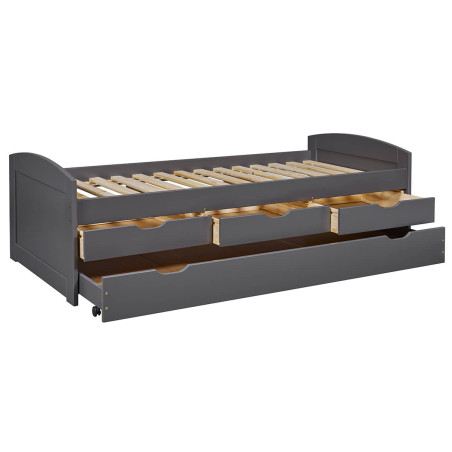 Lit gigogne 90x200 cm avec 3 tiroirs vernis gris - STRIO