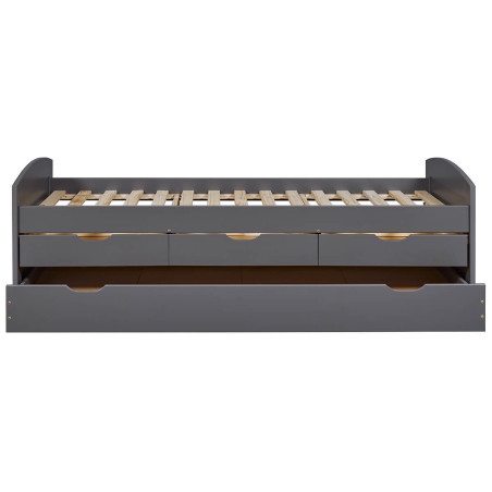 Lit gigogne 90x200 cm avec 3 tiroirs vernis gris - STRIO
