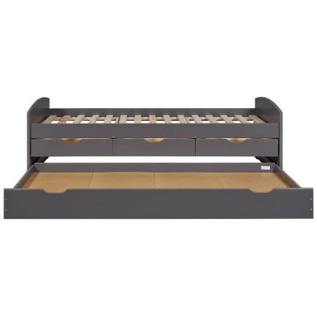 Lit gigogne 90x200 cm avec 3 tiroirs vernis gris - STRIO